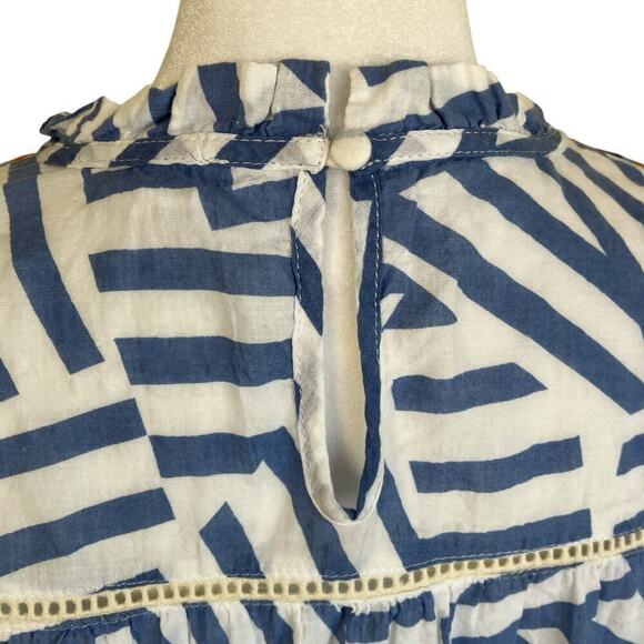 THML Boho Flutter Sleeve Ruffled Embroidered Top Blouse Geometric Print Spring S - Picture 8 of 16